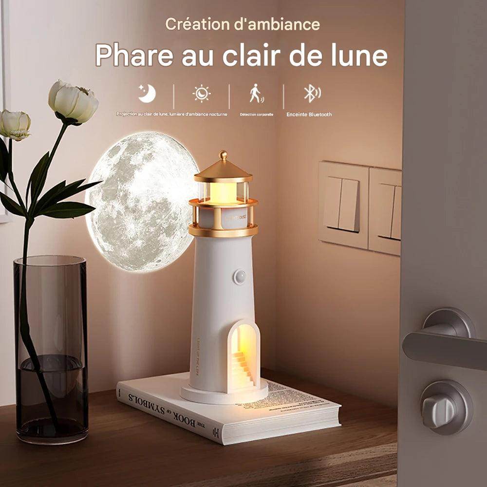 Phare Led : Lumière d'ambiance Projecteur de lune veilleuse à intensité variable Bluetooth Musique Capteur de mouvement Décoration de bureau Veilleuses Cadeau d'anniversaire - myledly