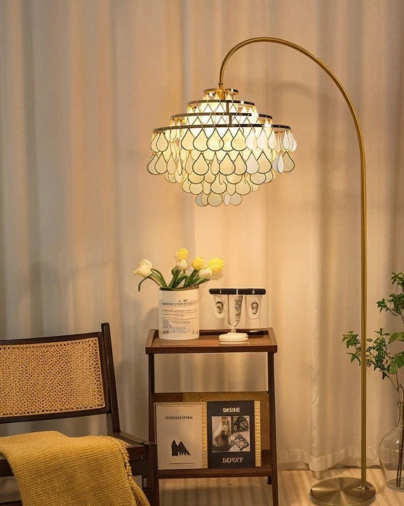 Lampadaire coquillage naturel bronze - détail diffusion lumière organique
