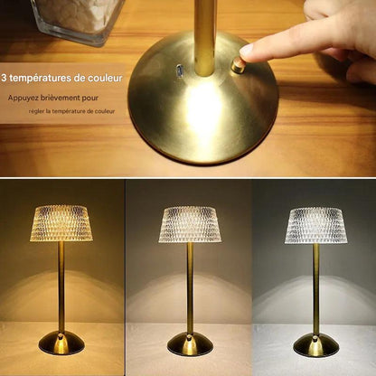 Lampe de table cristal portable hospitality design - 3 températures dimmable