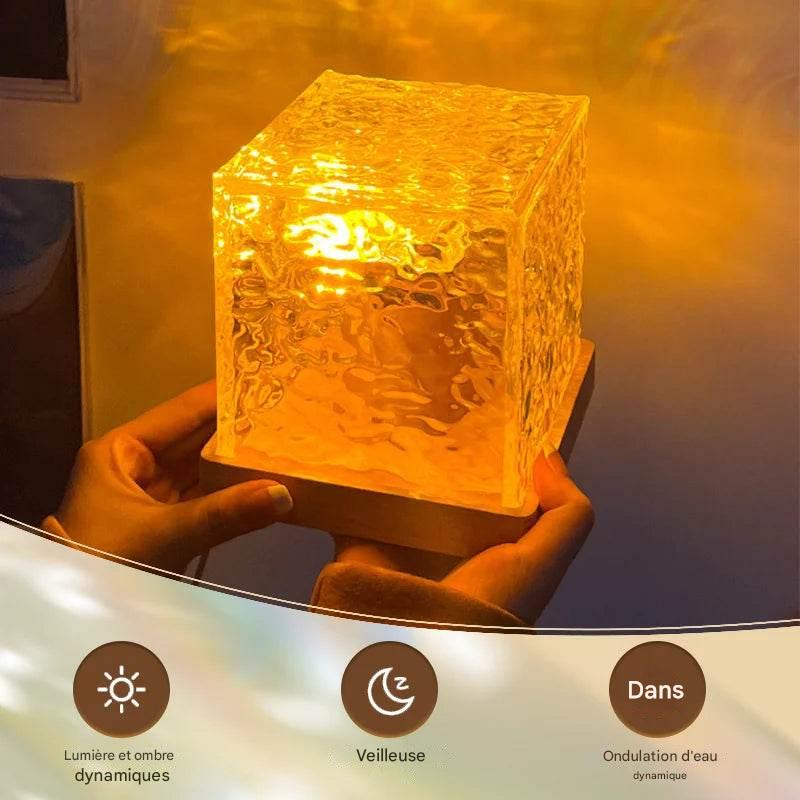 Veilleuse Cube Lamp LED - lampe ondulation eau rotative projection étoilée