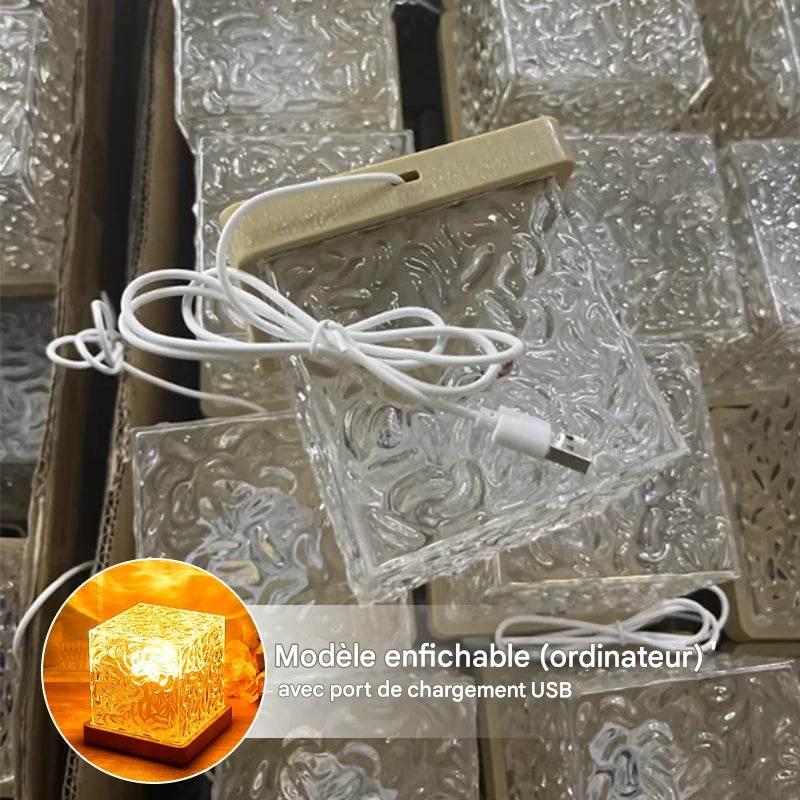 Lampe Cube LED rotative - veilleuse ondulation eau ambiance romantique