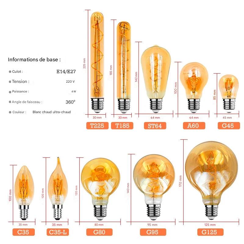 Ampoule Spiralglüh LED filament spirale - ampoule vintage rétro Edison