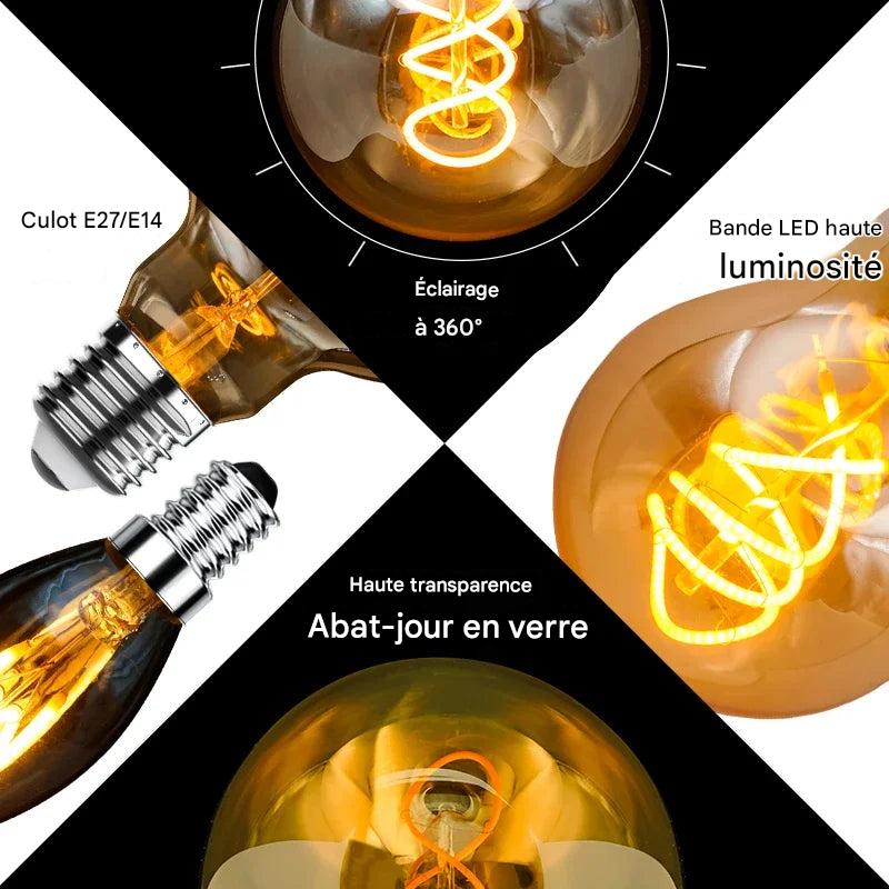 Ampoule Spiralglüh LED filament spirale - ampoule vintage rétro Edison