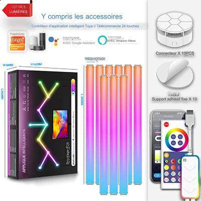 Bar Led : Applique murale intelligente RGBIC WIFI LED, synchronisation de musique, veilleuse à intensité variable, compatible avec Alexa Google Home, pour salle de jeu, décoration murale - myledly