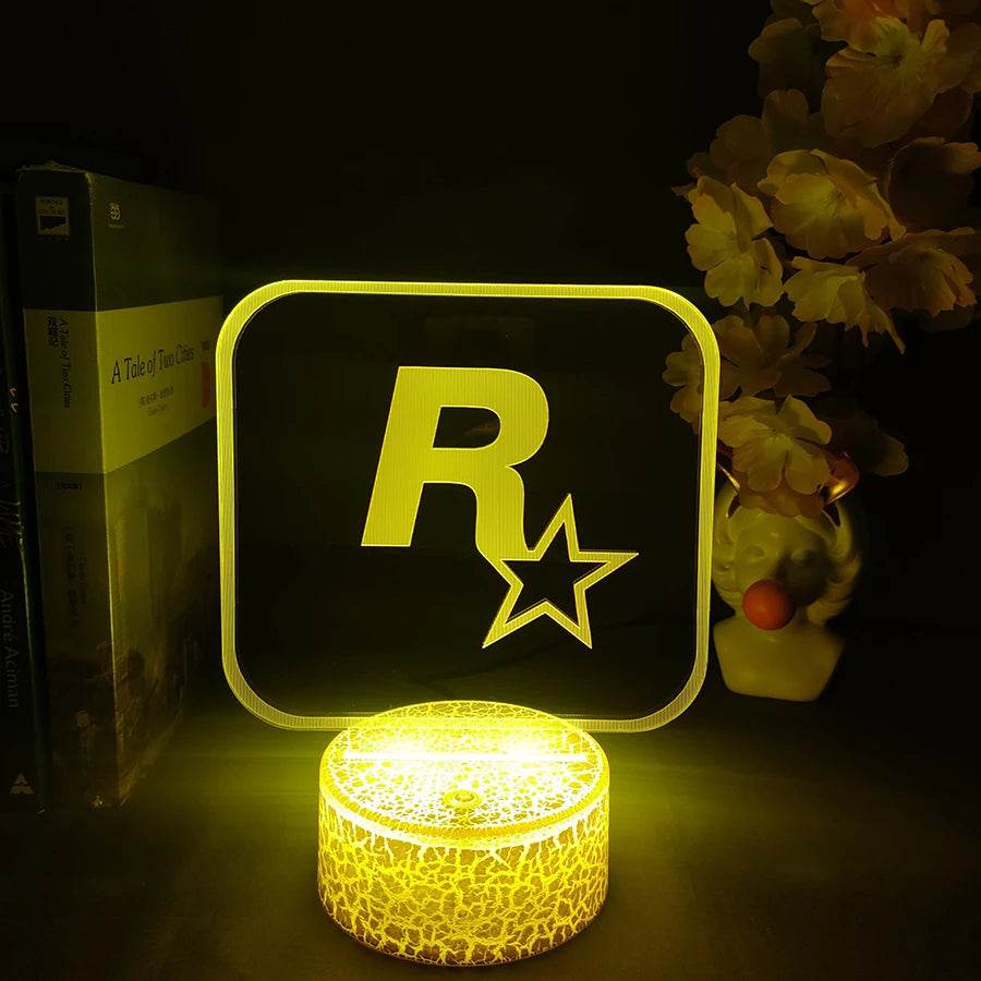 GTA LED : Grand Theft Auto V LOGO Rockstar 3D LED néon veilleuse chambre chevet décoration cadeau d'anniversaire pour amis fans lampe à lave - myledly