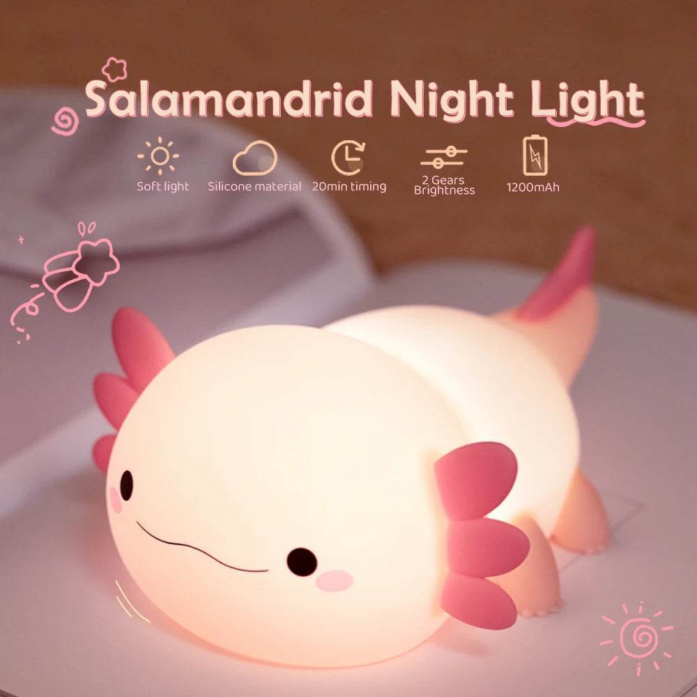 Axolot Led : Lampe de nuit en Silicone, jolie veilleuse à commande tactile, lampe de Table Rechargeable par USB pour bébé et enfant - myledly