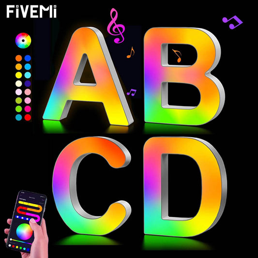 Fivemi Led : Veilleuses Led colorées avec 26 lettres de l'alphabet, application intelligente, bricolage, synchronisation de la musique, signe lumineux, salle de jeu, chambre à coucher, décor de Bar, cadeau - myledly