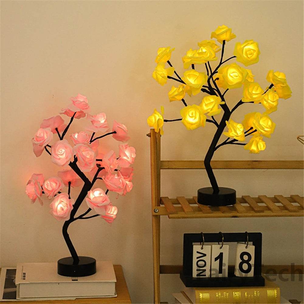 Rose Led : Rose Fleur Lampe de Table USB Arbre De Noël Fée Lumières Veilleuses Maison Fête De Mariage Chambre Décoration Cadeau de Fête des Mères - myledly