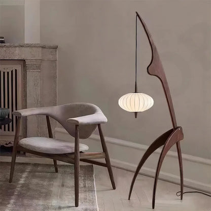Lampadaire bois sculpté - détail finition naturelle authentique