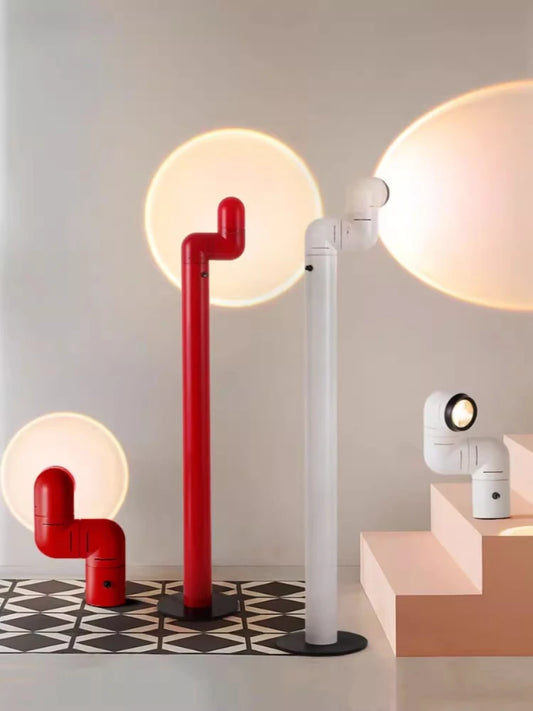 Lampadaire Space Age tubulaire chrome rouge - vue principale design rétro 70s
