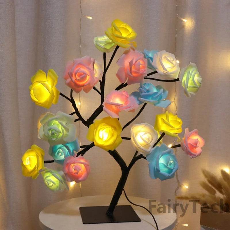 Rose Led : Rose Fleur Lampe de Table USB Arbre De Noël Fée Lumières Veilleuses Maison Fête De Mariage Chambre Décoration Cadeau de Fête des Mères - myledly