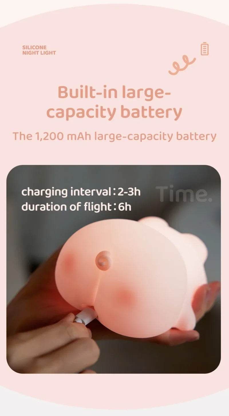 Piggy Led : Veilleuse cochon rose en Silicone, jolie lampe de nuit LED, atmosphère intérieure, décoration de chambre, USB, veilleuse pour enfants, cadeau - myledly