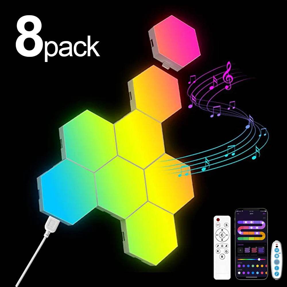 Hexagone LED : Lot de 20/12/8/3 lumières hexagonales murales, panneau RGB, application intelligente, lumières de jeu modulaires hexagonales, synchronisation de la musique nocturne, lumière en nid d'abeille pour chambre à coucher - myledly