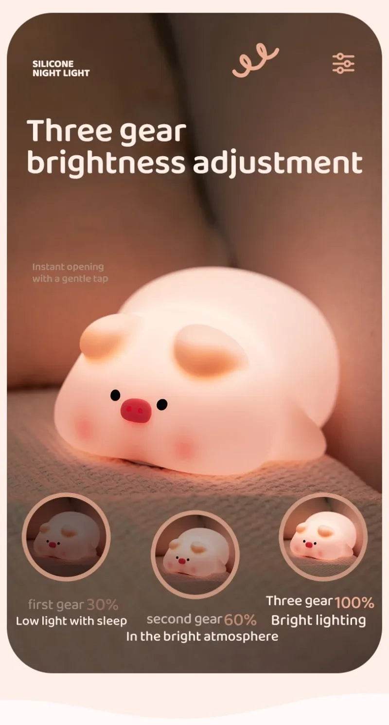 Piggy Led : Veilleuse cochon rose en Silicone, jolie lampe de nuit LED, atmosphère intérieure, décoration de chambre, USB, veilleuse pour enfants, cadeau - myledly