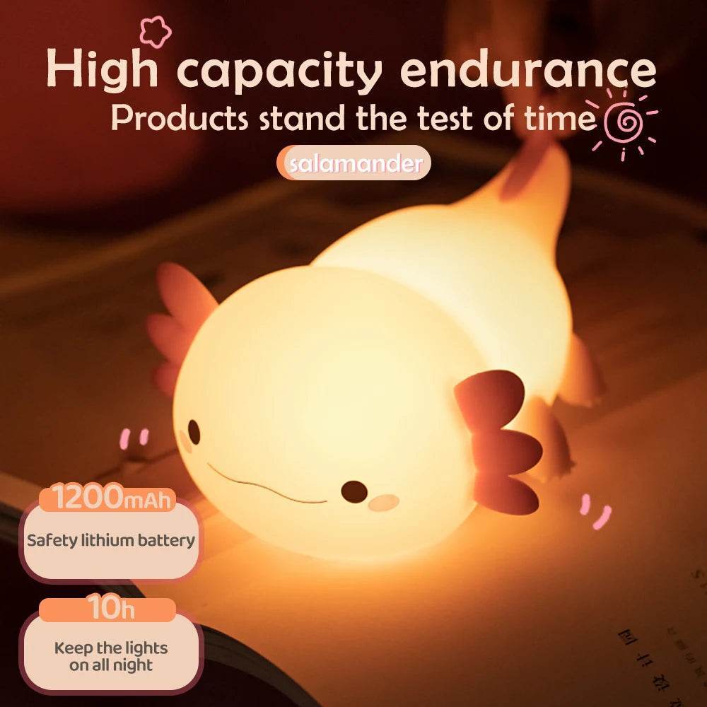 Axolot Led : Lampe de nuit en Silicone, jolie veilleuse à commande tactile, lampe de Table Rechargeable par USB pour bébé et enfant - myledly