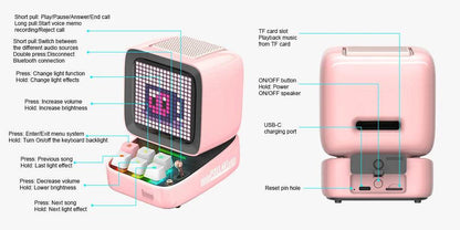 Ditoo Led : Haut-parleur Bluetooth rétro Pixel Art, jeu Portable avec 16x16 LED, écran avant contrôlé par application (rose), panneau d'affichage LED à monter soi-même - myledly