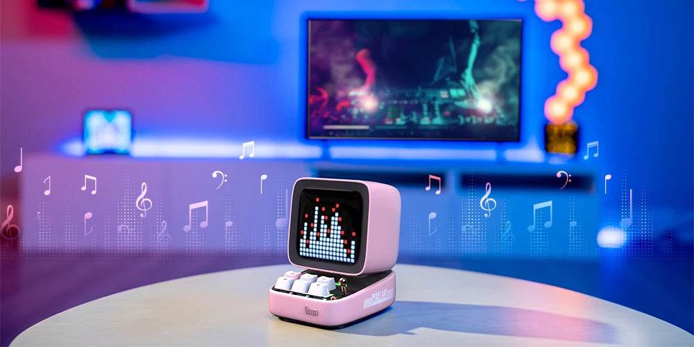 Ditoo Led : Haut-parleur Bluetooth rétro Pixel Art, jeu Portable avec 16x16 LED, écran avant contrôlé par application (rose), panneau d'affichage LED à monter soi-même - myledly