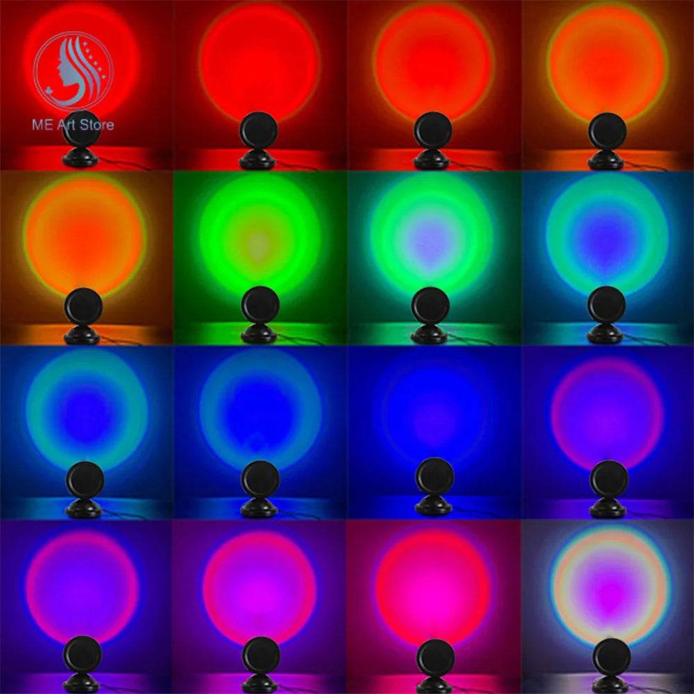 Sunset Lamp : Projecteur LED veilleuse 16 couleurs projecteur lumière arc-en-ciel atmosphère maison chambre fond décoration murale - myledly