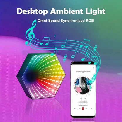 Hexagone RGB : RGB Lumière de tunnel à miroir hexagonal 3D RVB LED Lampe d'ambiance de bureau Calculer les lumières du capteur de synchronisation du rythme de la musique de jeu Décoration de la pièce - myledly