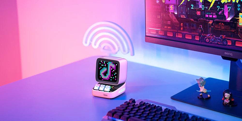 Ditoo Led : Haut-parleur Bluetooth rétro Pixel Art, jeu Portable avec 16x16 LED, écran avant contrôlé par application (rose), panneau d'affichage LED à monter soi-même - myledly