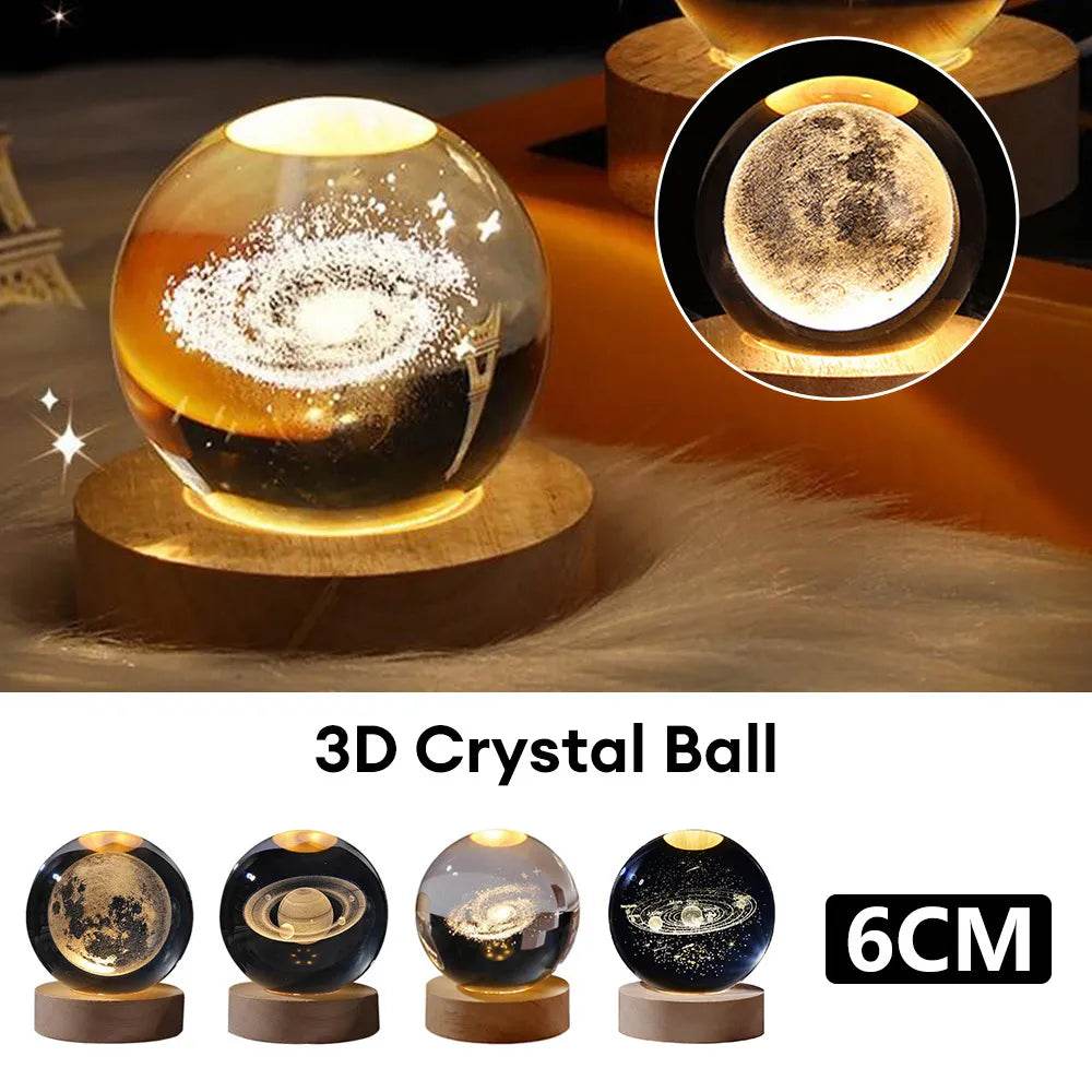 Crystal Ball - USB LED veilleuse galaxie boule de cristal lampe de Table 3D planète lune lampe chambre décor à la maison pour enfants fête enfants cadeaux d'anniversaire - myledly