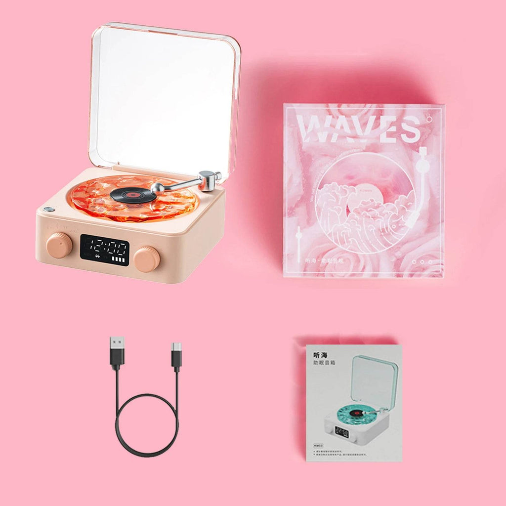 Retrowavy : Haut-parleur Bluetooth en vinyle, haut-parleur avec bruit blanc, plateau tournant rétro, aide au sommeil, haut-parleur en forme de Vitrola avec lumière RGB - myledly