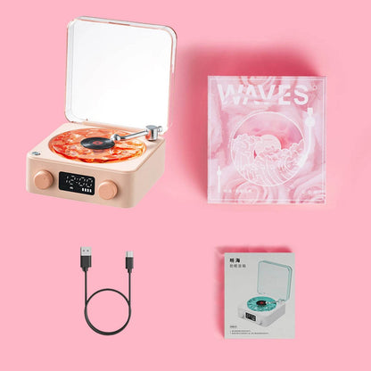 Retrowavy : Haut-parleur Bluetooth en vinyle, haut-parleur avec bruit blanc, plateau tournant rétro, aide au sommeil, haut-parleur en forme de Vitrola avec lumière RGB - myledly