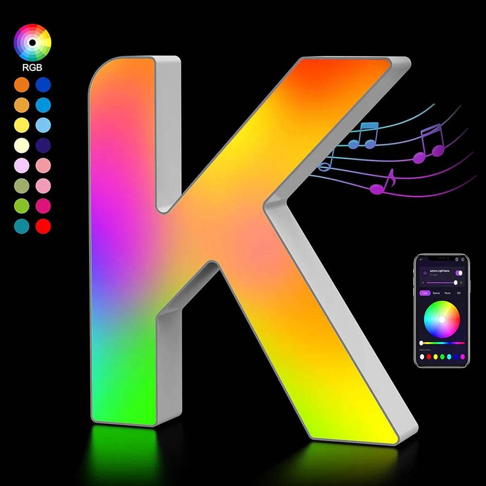 Fivemi Led : Veilleuses Led colorées avec 26 lettres de l'alphabet, application intelligente, bricolage, synchronisation de la musique, signe lumineux, salle de jeu, chambre à coucher, décor de Bar, cadeau - myledly