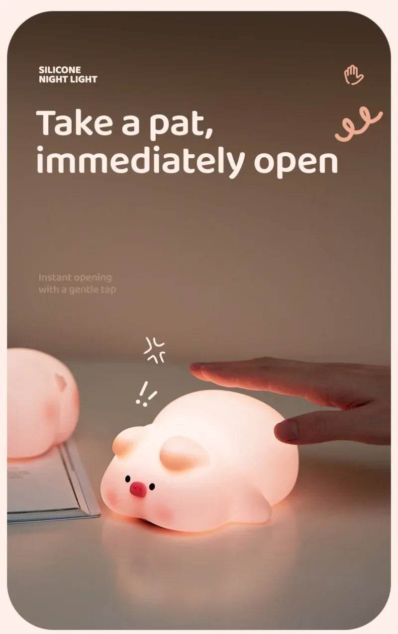 Piggy Led : Veilleuse cochon rose en Silicone, jolie lampe de nuit LED, atmosphère intérieure, décoration de chambre, USB, veilleuse pour enfants, cadeau - myledly