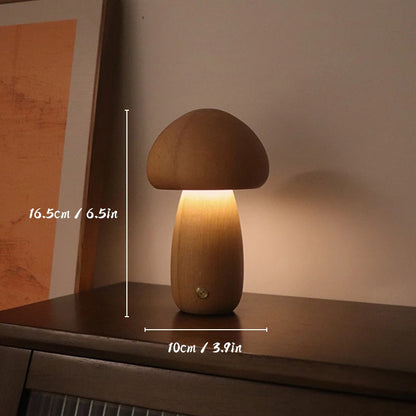Wooden Mushroom : Lampe de chevet en bois de hêtre et de noyer, interrupteur tactile, intensité variable, rechargeable par USB