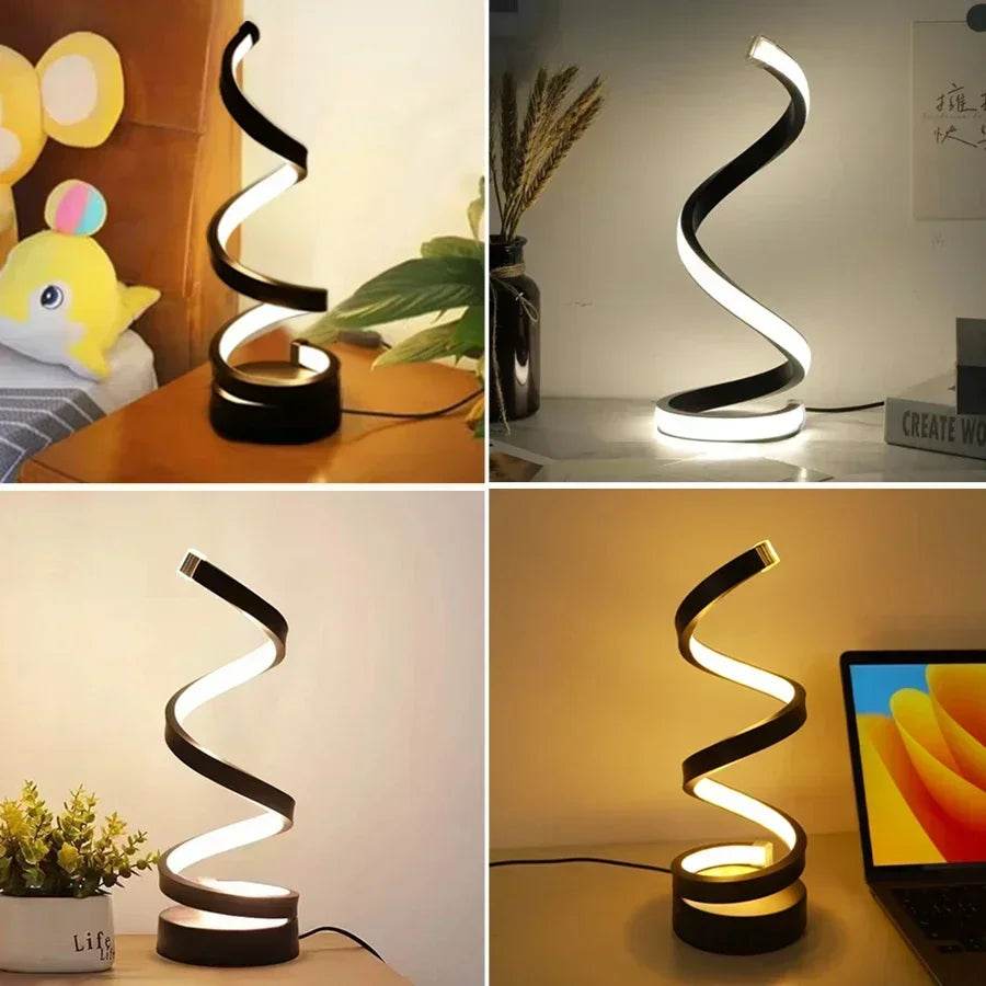 Spiral Led : Lampe de table LED spirale minimaliste moderne, veilleuse de chevet, lampe de bureau à intensité variable 3 couleurs pour bar, café, chambre à coucher, salon - myledly