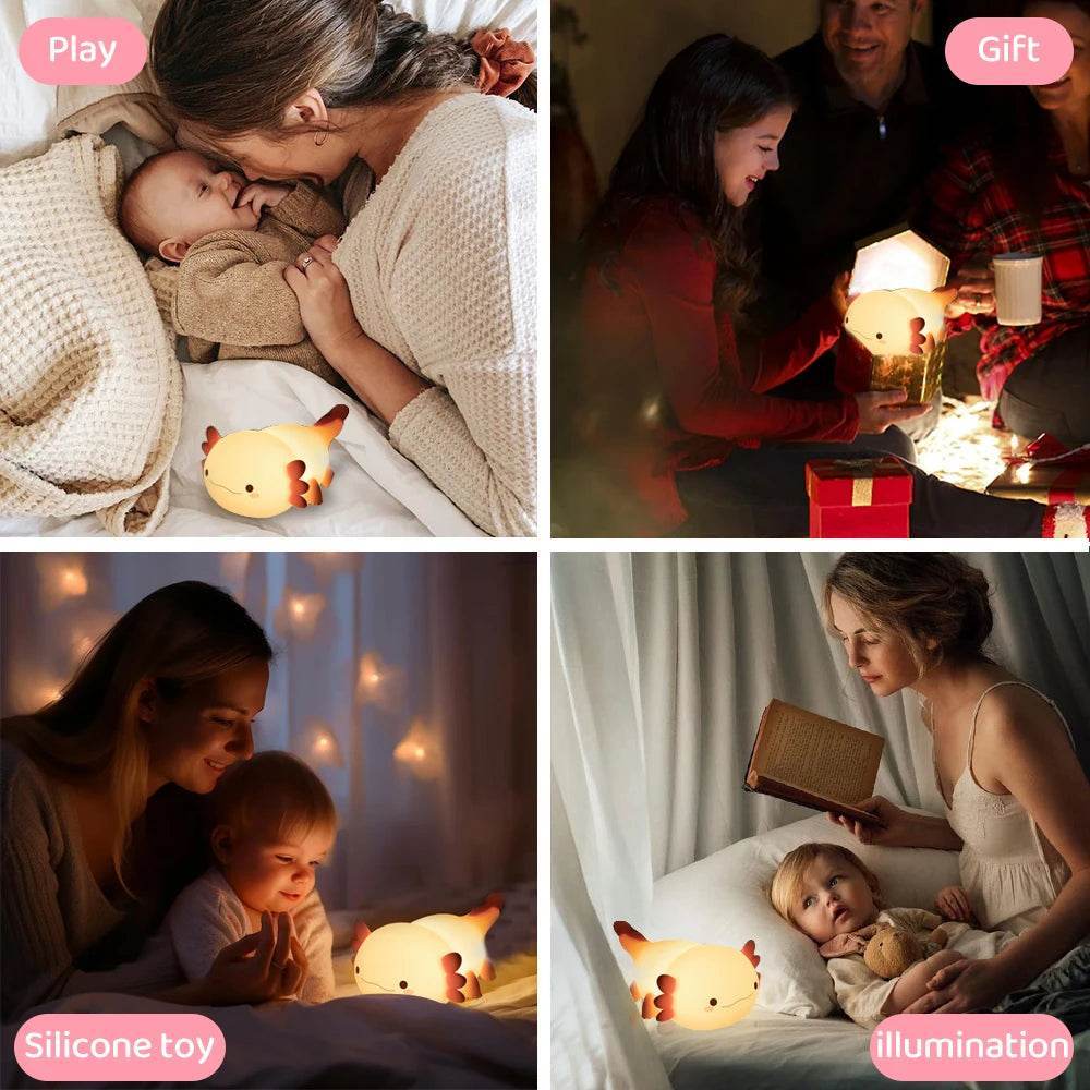 Axolot Led : Lampe de nuit en Silicone, jolie veilleuse à commande tactile, lampe de Table Rechargeable par USB pour bébé et enfant - myledly