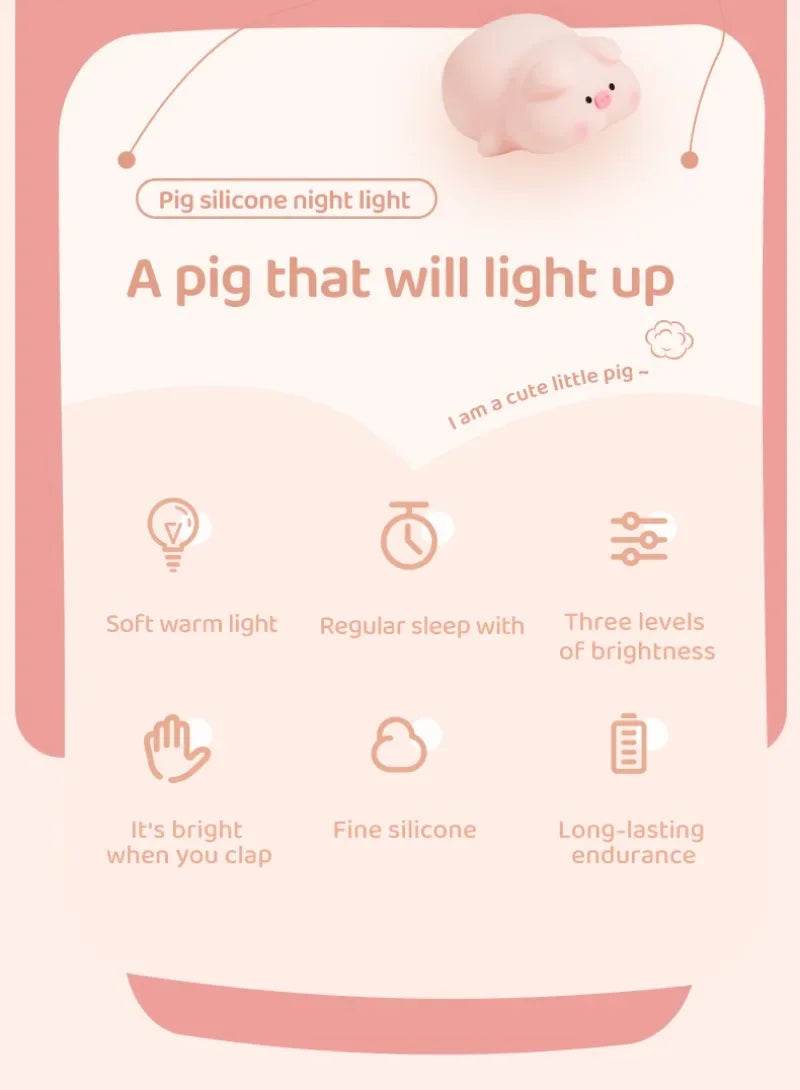 Piggy Led : Veilleuse cochon rose en Silicone, jolie lampe de nuit LED, atmosphère intérieure, décoration de chambre, USB, veilleuse pour enfants, cadeau - myledly
