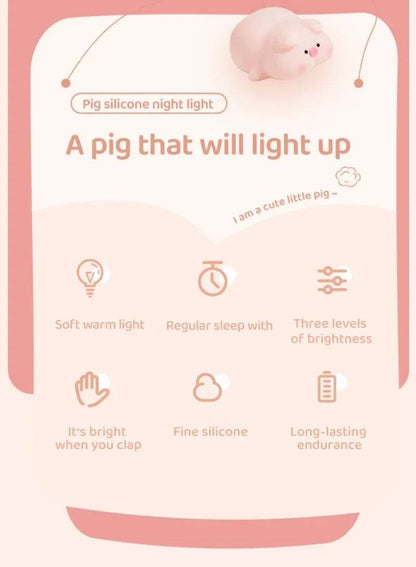 Piggy Led : Veilleuse cochon rose en Silicone, jolie lampe de nuit LED, atmosphère intérieure, décoration de chambre, USB, veilleuse pour enfants, cadeau - myledly