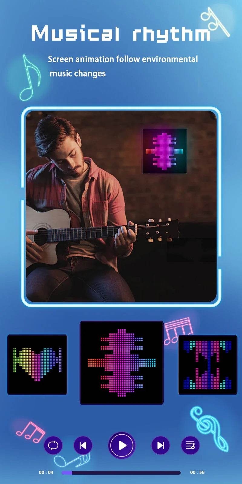 Pixel LED : Pixel affichage veilleuse intelligente APP contrôle écran Programmable bricolage texte Animation cadre Photo veilleuse cadeau décor à la maison - myledly