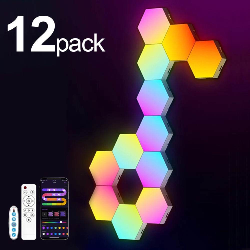 Hexagone LED : Lot de 20/12/8/3 lumières hexagonales murales, panneau RGB, application intelligente, lumières de jeu modulaires hexagonales, synchronisation de la musique nocturne, lumière en nid d'abeille pour chambre à coucher - myledly