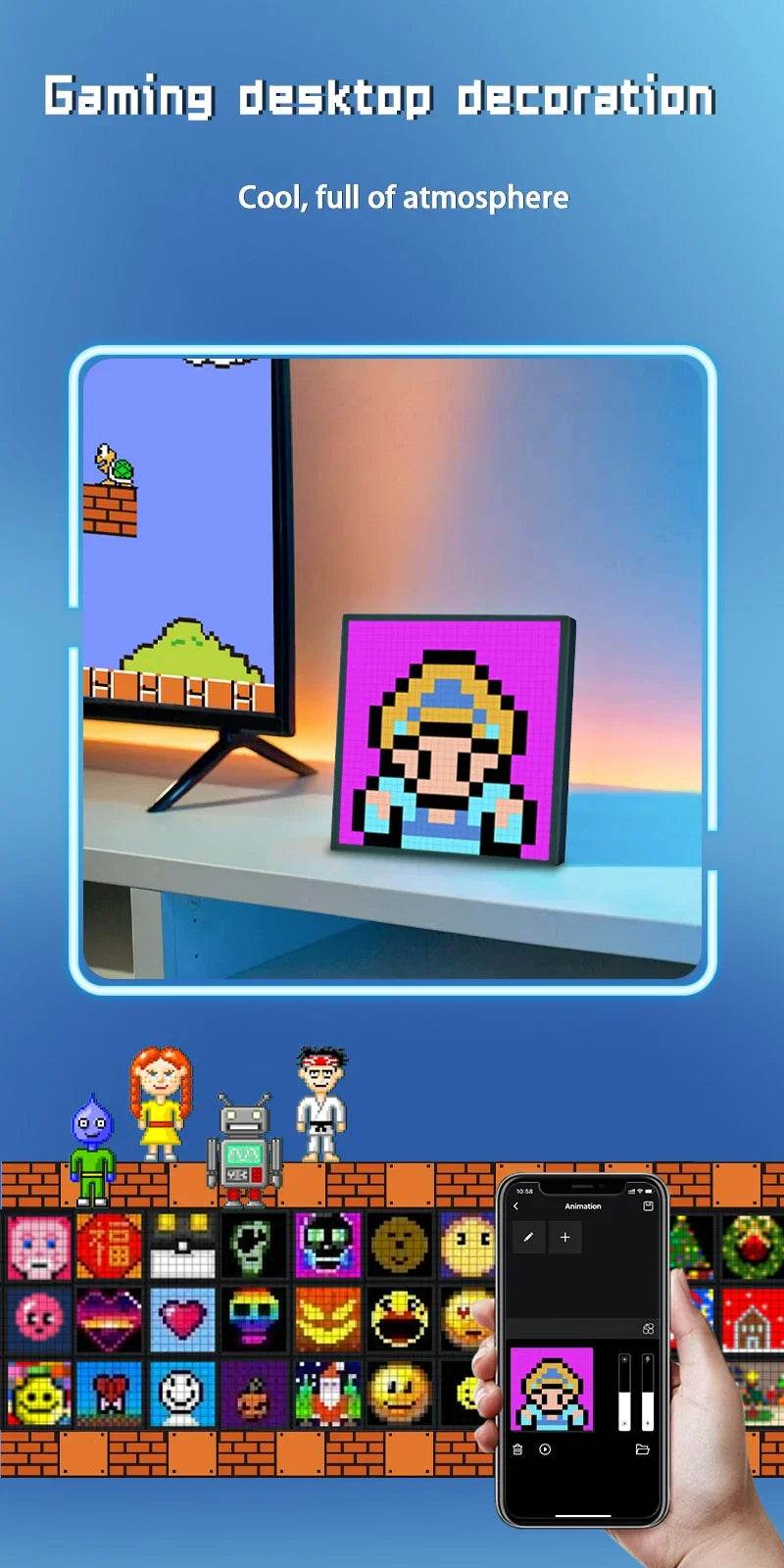Pixel LED : Pixel affichage veilleuse intelligente APP contrôle écran Programmable bricolage texte Animation cadre Photo veilleuse cadeau décor à la maison - myledly