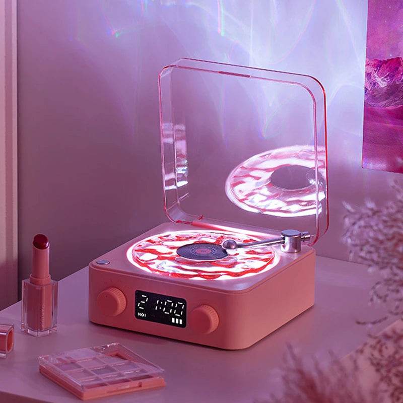 Retrowavy : Haut-parleur Bluetooth en vinyle, haut-parleur avec bruit blanc, plateau tournant rétro, aide au sommeil, haut-parleur en forme de Vitrola avec lumière RGB - myledly