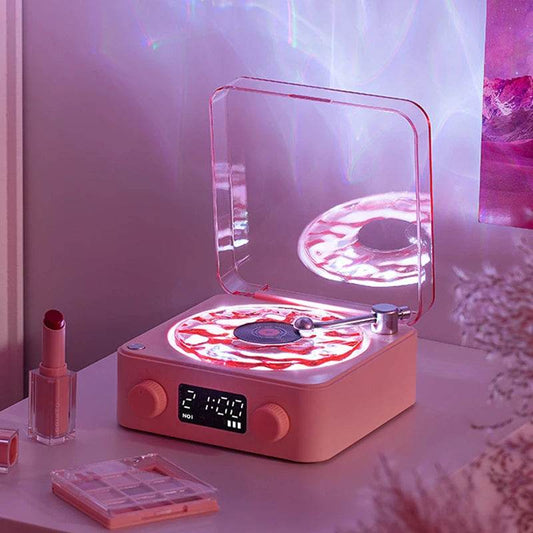 Retrowavy : Haut-parleur Bluetooth en vinyle, haut-parleur avec bruit blanc, plateau tournant rétro, aide au sommeil, haut-parleur en forme de Vitrola avec lumière RGB - myledly