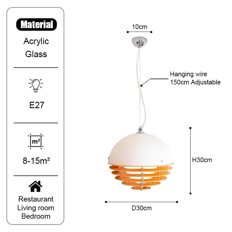 SONNE Suspension acrylique orange Bauhaus