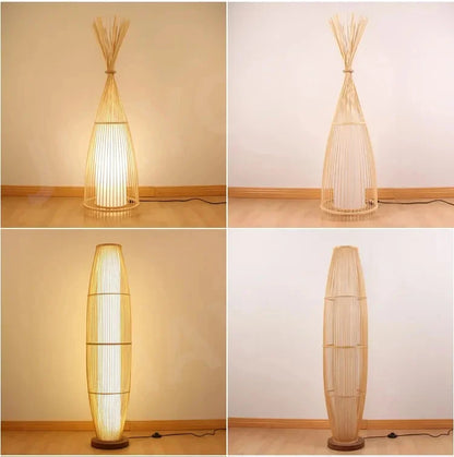 Lampadaire bambou artisanal japonais - vue rapprochée tressage organique