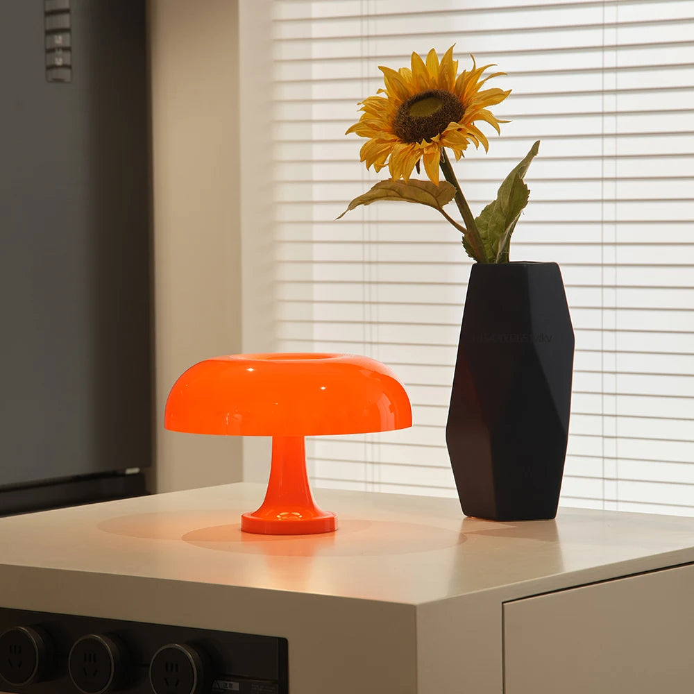 Lampe champignon orange 25cm design - luminaire tendance rechargeable Type-C
