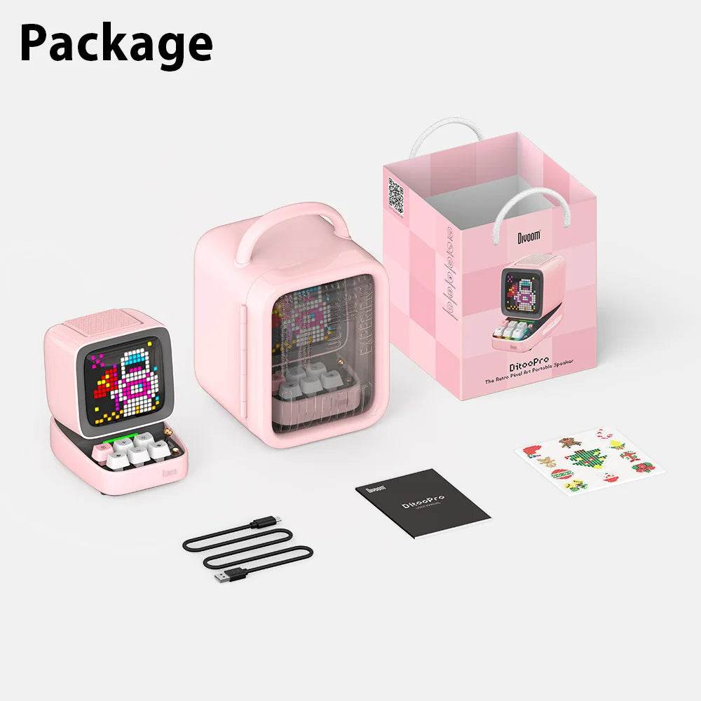 Ditoo Led : Haut-parleur Bluetooth rétro Pixel Art, jeu Portable avec 16x16 LED, écran avant contrôlé par application (rose), panneau d'affichage LED à monter soi-même - myledly