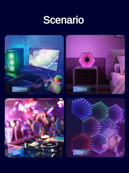 Hexagone RGB : RGB Lumière de tunnel à miroir hexagonal 3D RVB LED Lampe d'ambiance de bureau Calculer les lumières du capteur de synchronisation du rythme de la musique de jeu Décoration de la pièce - myledly