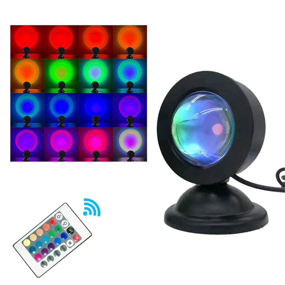 Sunset Lamp : Projecteur LED veilleuse 16 couleurs projecteur lumière arc-en-ciel atmosphère maison chambre fond décoration murale - myledly