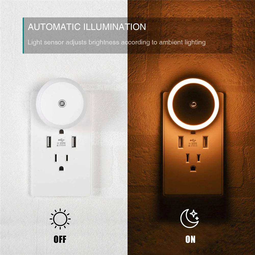 Sensor Led : LED veilleuse intelligente capteur de nuit prise ronde mur lampe de nuit salle de bain maison cuisine couloir escalier chambre veilleuse - myledly