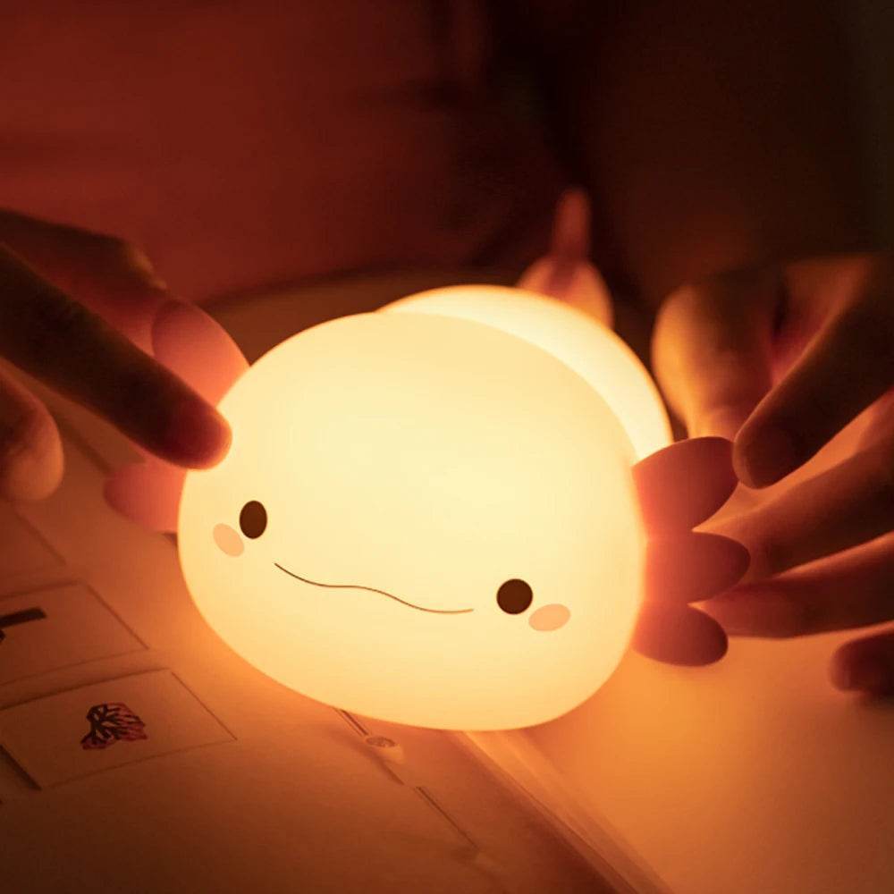 Axolot Led : Lampe de nuit en Silicone, jolie veilleuse à commande tactile, lampe de Table Rechargeable par USB pour bébé et enfant - myledly