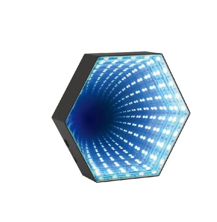 Hexagone RGB : RGB Lumière de tunnel à miroir hexagonal 3D RVB LED Lampe d'ambiance de bureau Calculer les lumières du capteur de synchronisation du rythme de la musique de jeu Décoration de la pièce - myledly