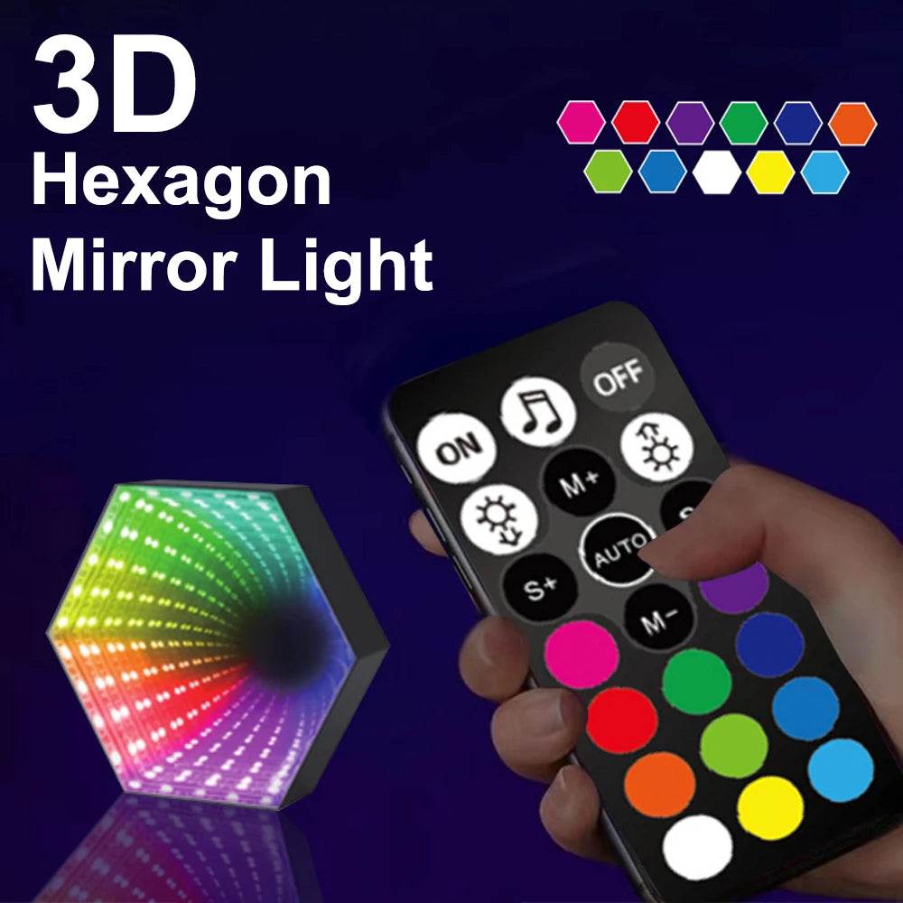 Hexagone RGB : RGB Lumière de tunnel à miroir hexagonal 3D RVB LED Lampe d'ambiance de bureau Calculer les lumières du capteur de synchronisation du rythme de la musique de jeu Décoration de la pièce - myledly