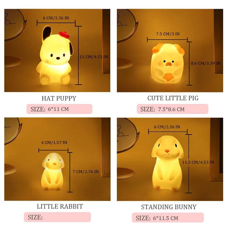 Softy Leds : Veilleuses en silicone chambre décor lumières bouton alimenté par batterie clair de lune dessin animé animaux lampes enfants cadeau lampe décorative - myledly